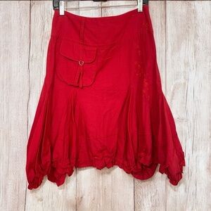 Dunia brand Red Linen asymmetrical Women's Skirt size M